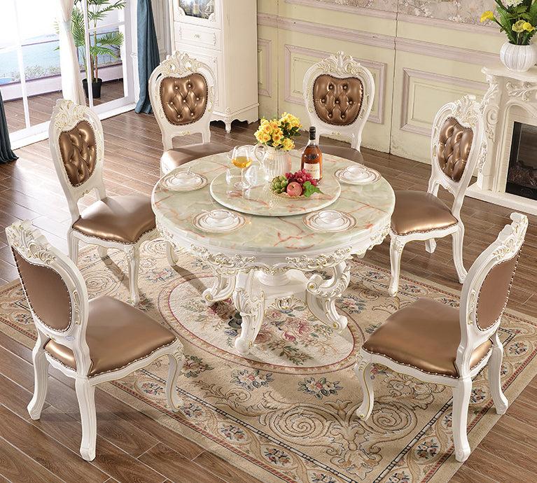 Lixra Round Marble European Dining Table Set With Lazy Susan