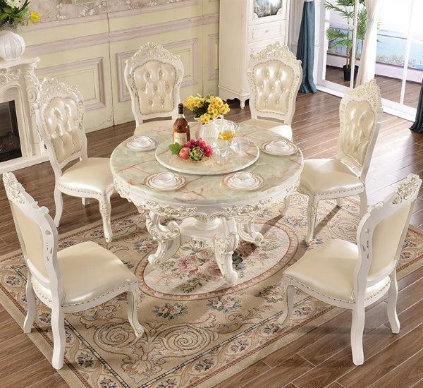 lixra Round Marble European Dining Table Set with Lazy Susan