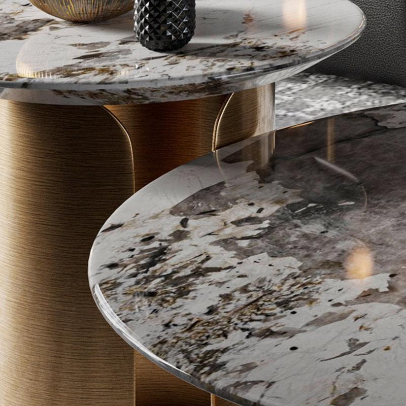 Lixra Round Marble Top Coffee Table With Metal Base