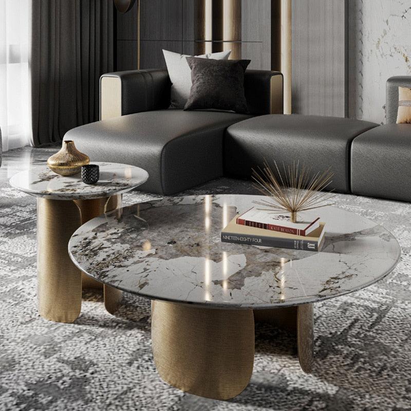 lixra Round Marble Top Coffee Table with Metal Base