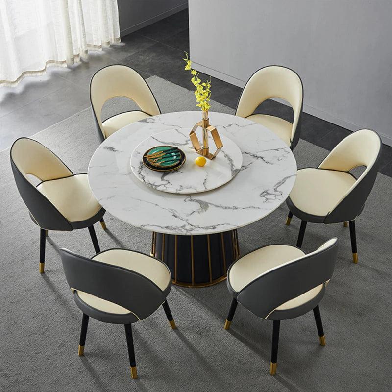 Lixra Round Marble Top Dining Table With Detachable Lazy Susan