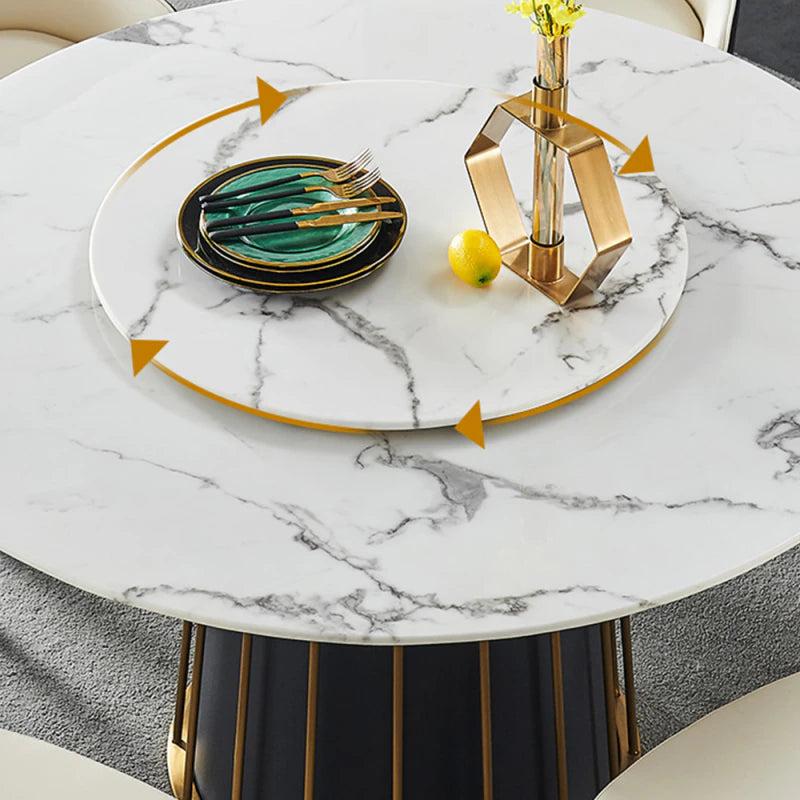 Lixra Round Marble Top Dining Table With Detachable Lazy Susan