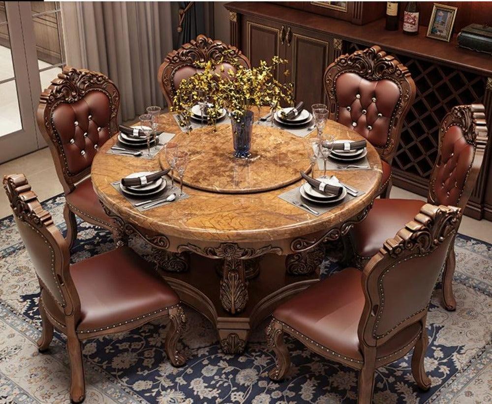 Lixra Royal European Marble Dining Table Set With Lazy Susan