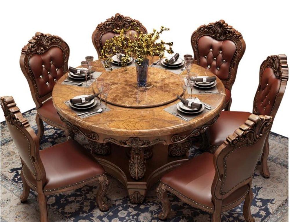 Lixra Royal European Marble Dining Table Set With Lazy Susan