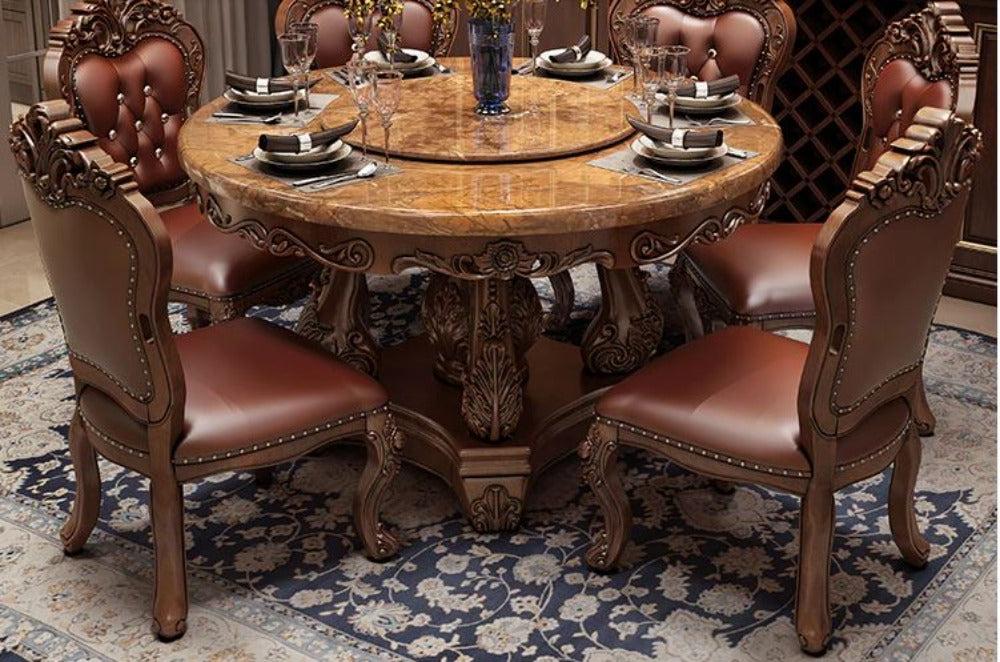Lixra Royal European Marble Dining Table Set With Lazy Susan