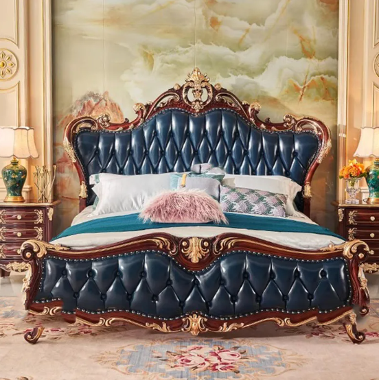 Lixra Royal European Wooden Leather Tufted Milan Bed