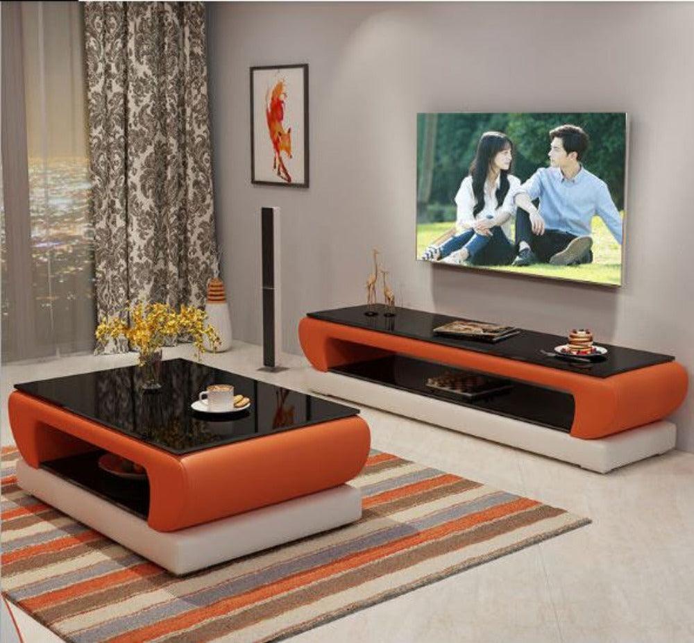 Lixra Rustic Built Glass Top Coffee Table And TV Stand
