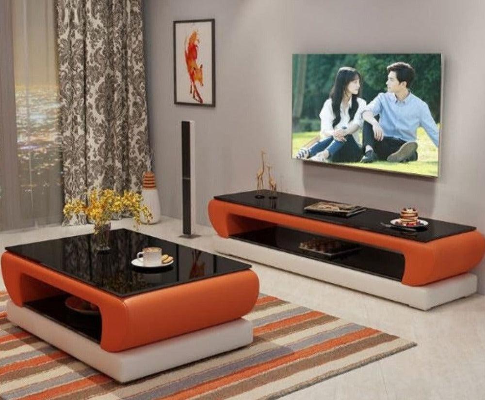 lixra Rustic Built Glass Top Coffee Table and TV Stand
