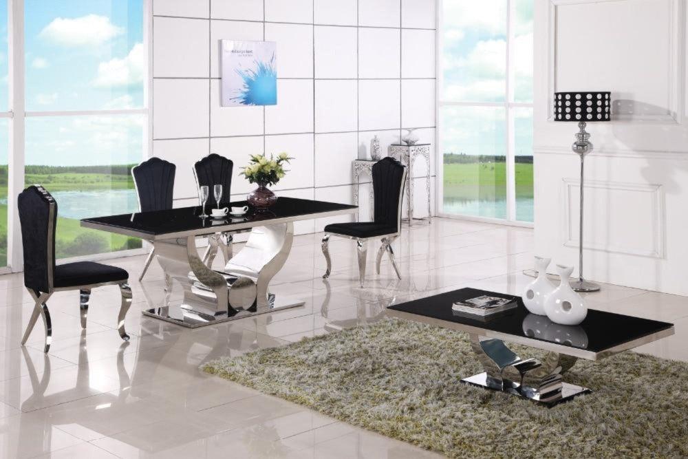 Lixra Set Of 2 Chic Design Black Velvet Metallic Dining Chair