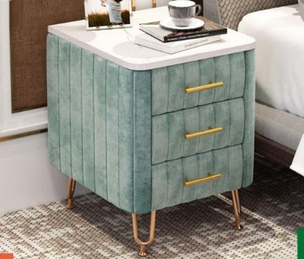 Lixra Set Of 2 Fine Finish Metallic Base Wooden Night Stand