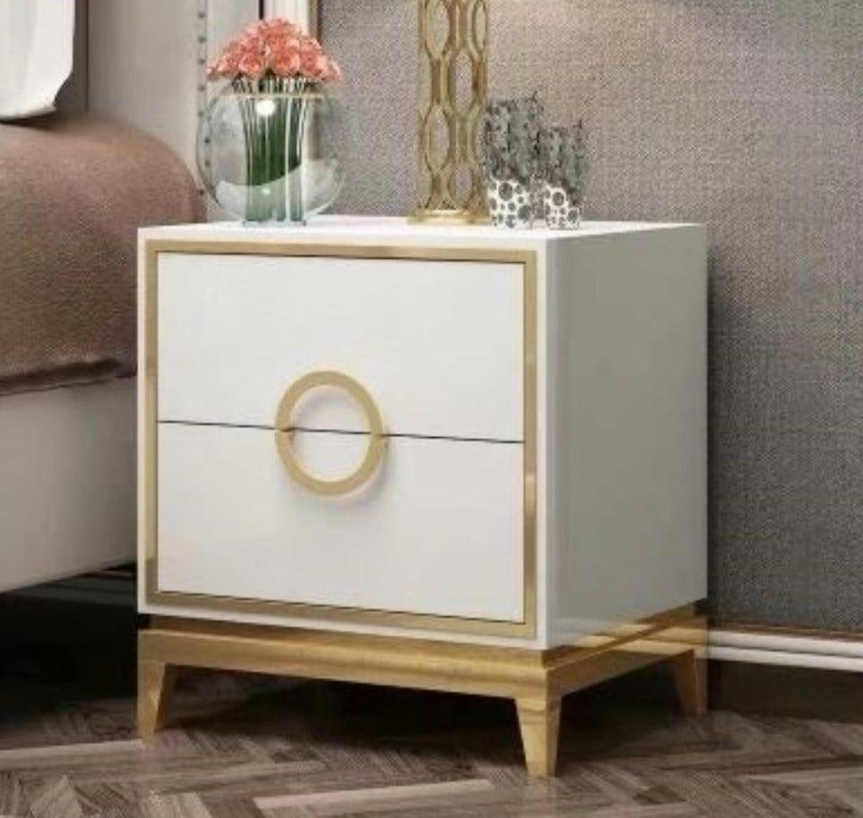 Lixra Set Of 2 Glossy Golden Finish Wooden Night Stand