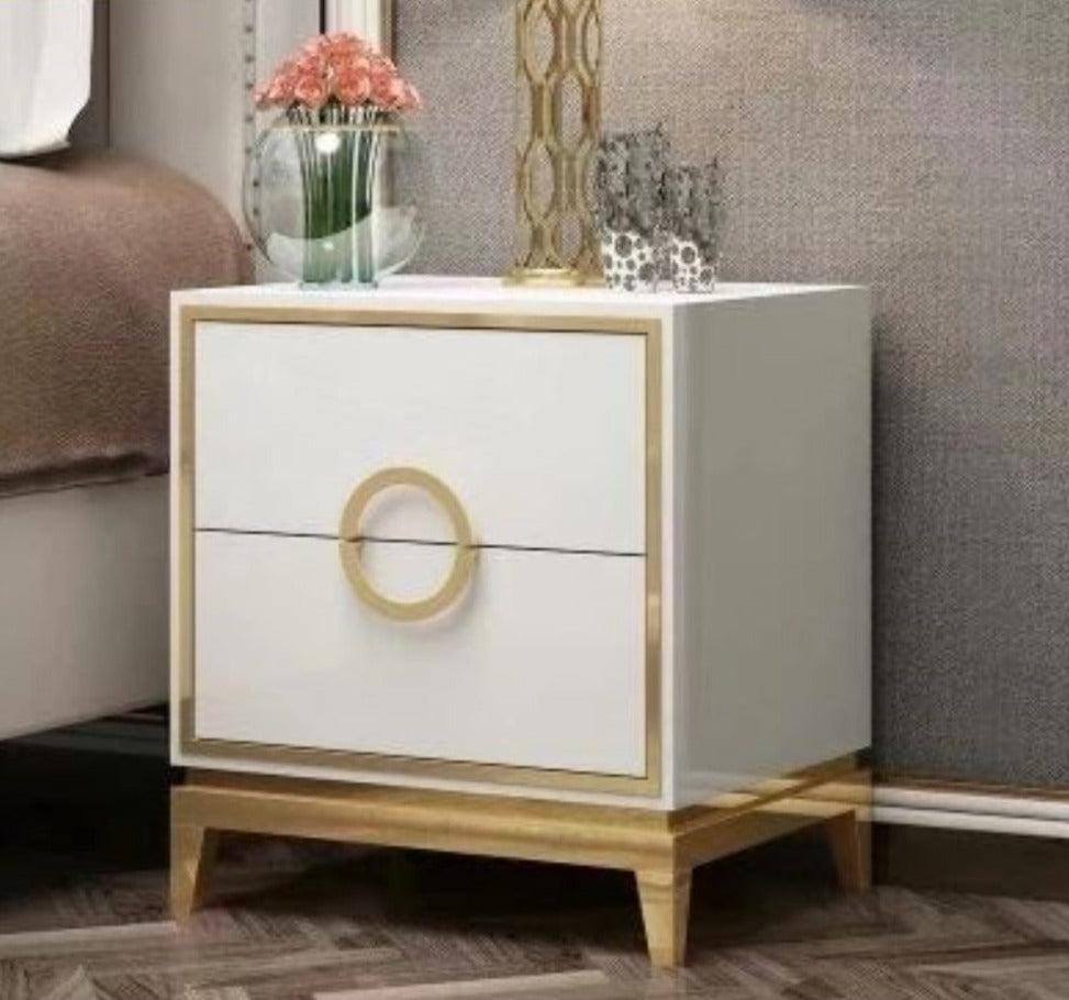 Lixra Set Of 2 Glossy Golden Finish Wooden Night Stand