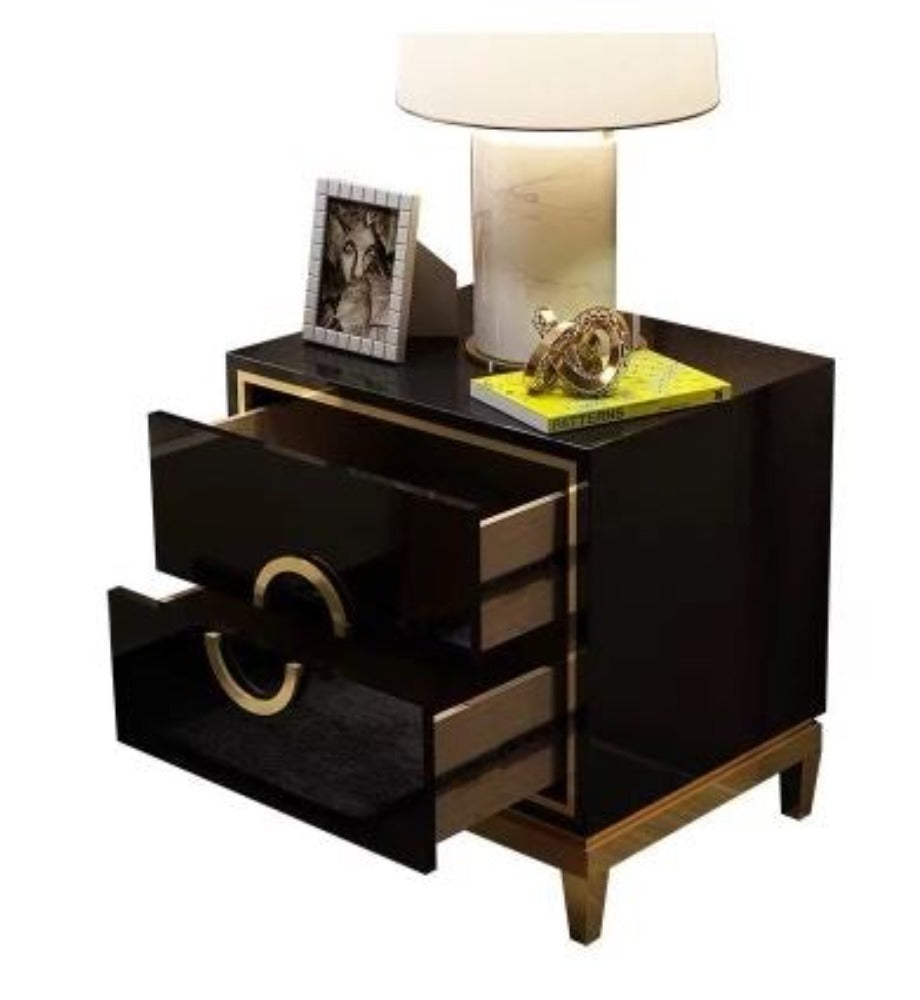 Lixra Set Of 2 Glossy Golden Finish Wooden Night Stand