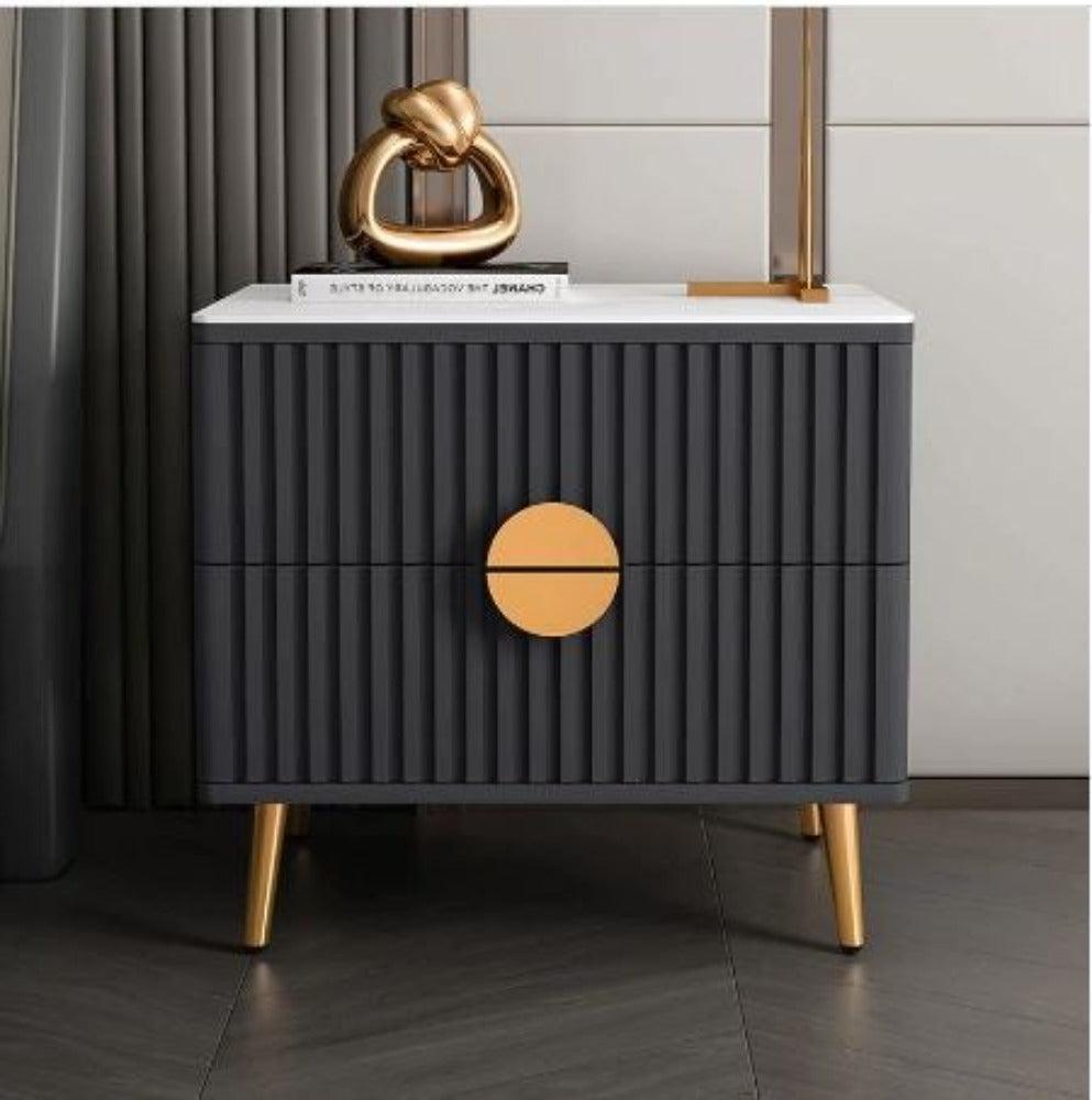 Lixra Set Of 2 Glossy Shine Marble Wooden Night Stand