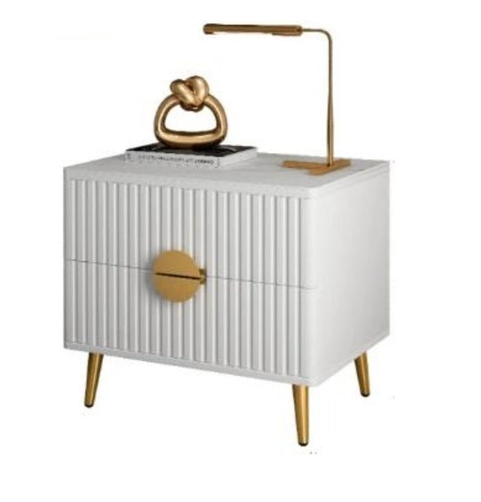 Lixra Set Of 2 Glossy Shine Marble Wooden Night Stand