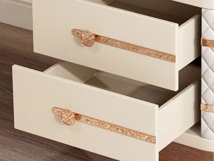 Lixra Set Of 2 Marble-Top White Leather Nightstands