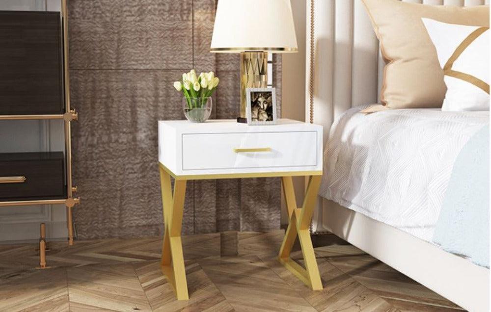Lixra Set Of 2 Metallic Glossy Wooden Bedside Night Stand