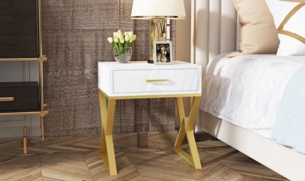 Lixra Set Of 2 Metallic Glossy Wooden Bedside Night Stand