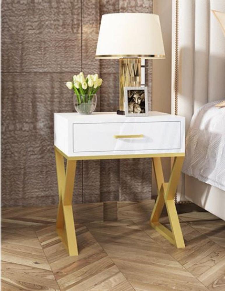 Lixra Set Of 2 Metallic Glossy Wooden Bedside Night Stand