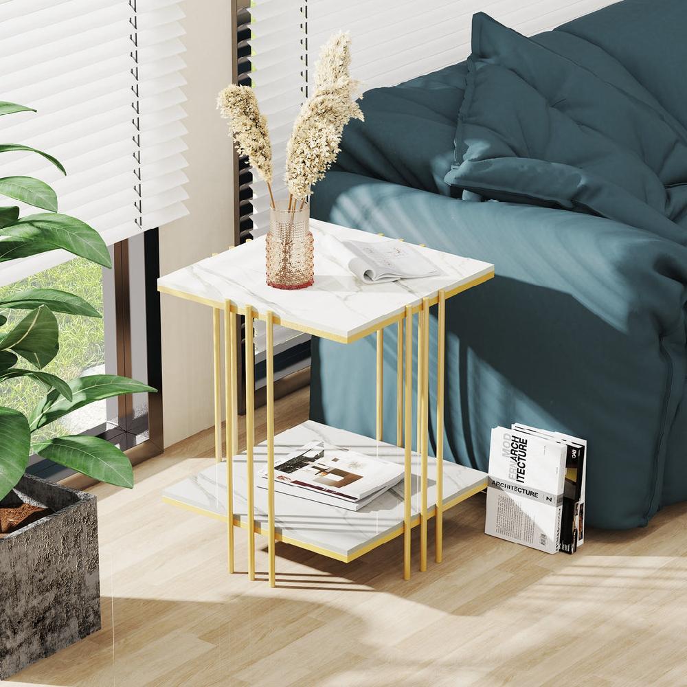 Lixra Set Of 2 Modern Delectable Golden Finish Square Side Table