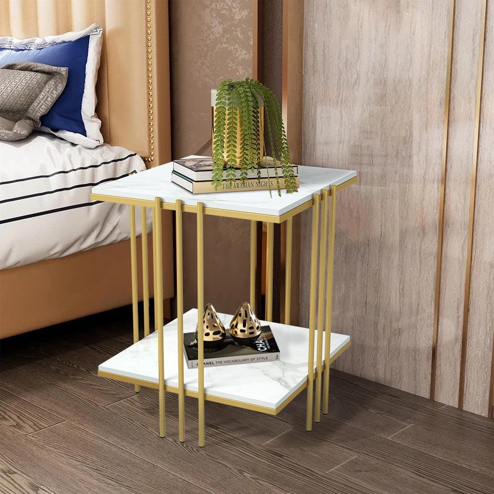 lixra Set of 2 Modern Delectable Golden Finish Square Side Table