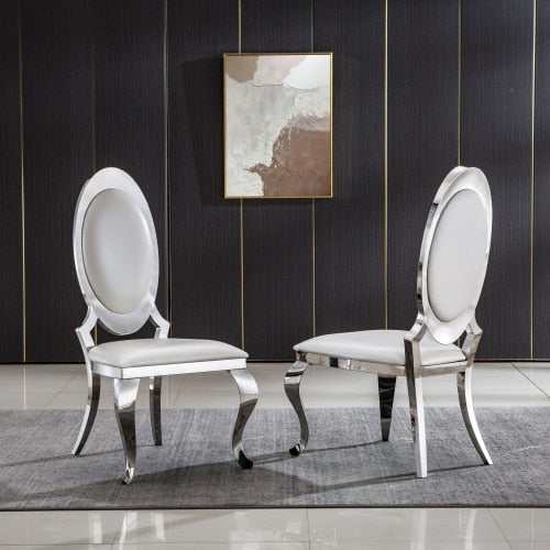 Lixra Set Of 2 Oval Shaped Modern Leather Dining Chair
