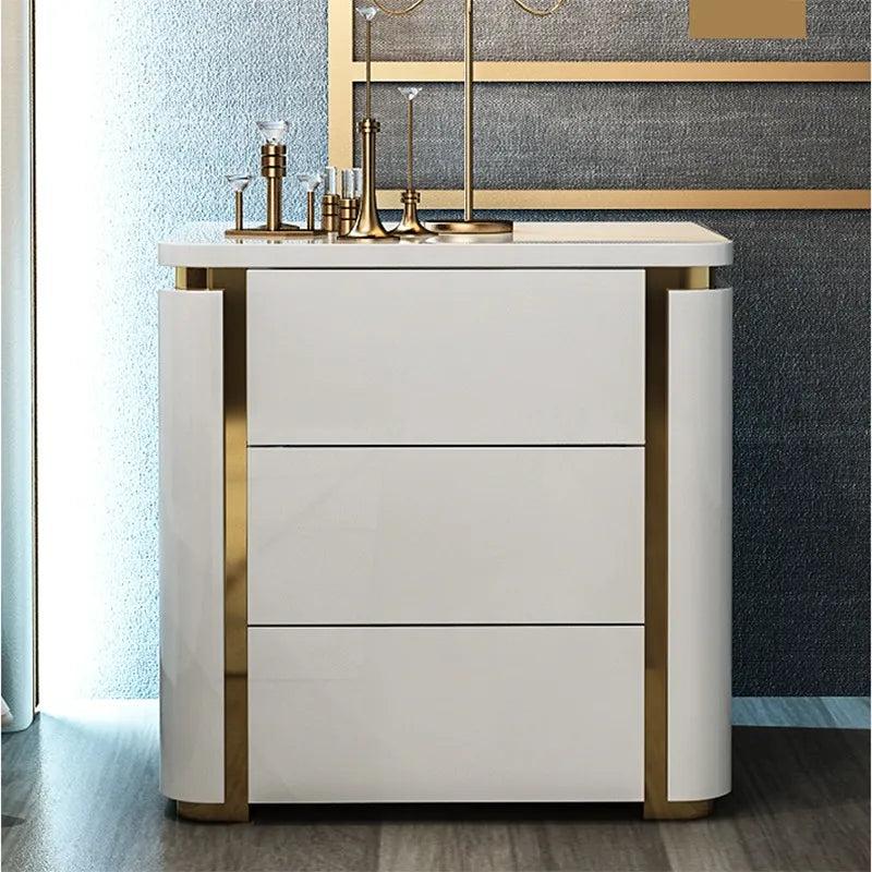 Lixra Set Of 2 White And Gold Triple Drawer Nightstand