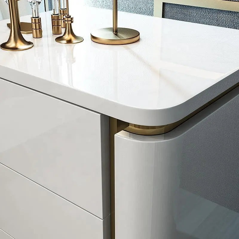 Lixra Set Of 2 White And Gold Triple Drawer Nightstand