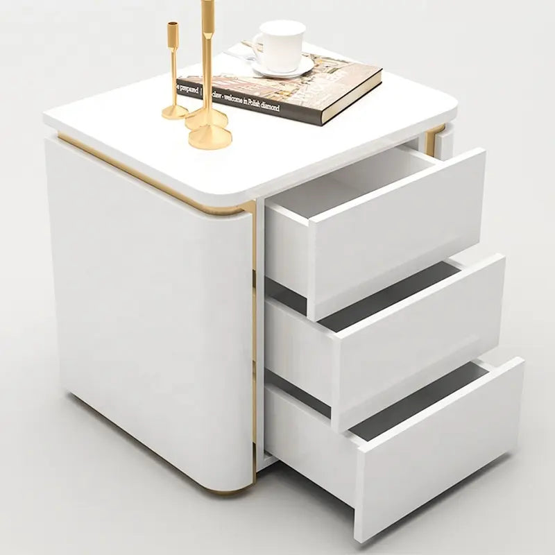 Lixra Set Of 2 White And Gold Triple Drawer Nightstand