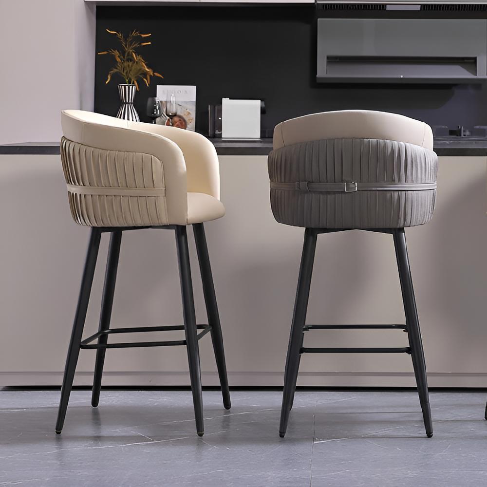 Lixra Set Of 3 Leather Upholstered High Raised Bar Stools
