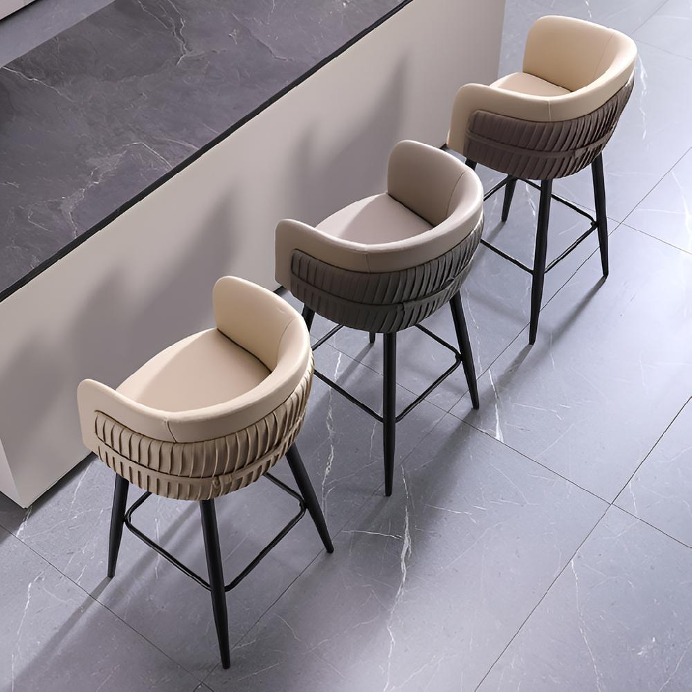 Lixra Set Of 3 Leather Upholstered High Raised Bar Stools