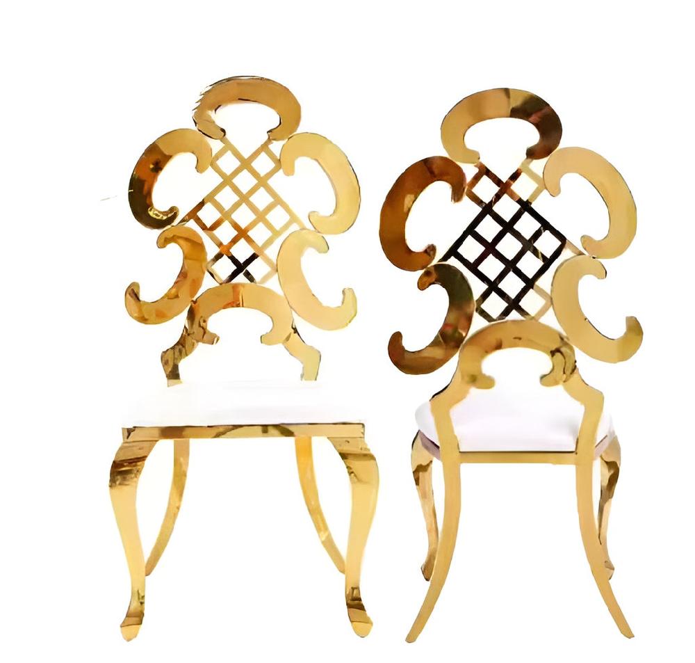 Lixra Set Of 4 Golden Polished Leather Dining Chairs