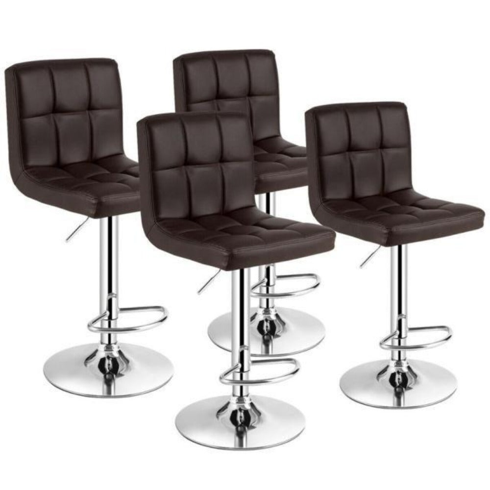 Lixra Set Of 4 Height Adjustable Swivel Leather High-Raised Stool