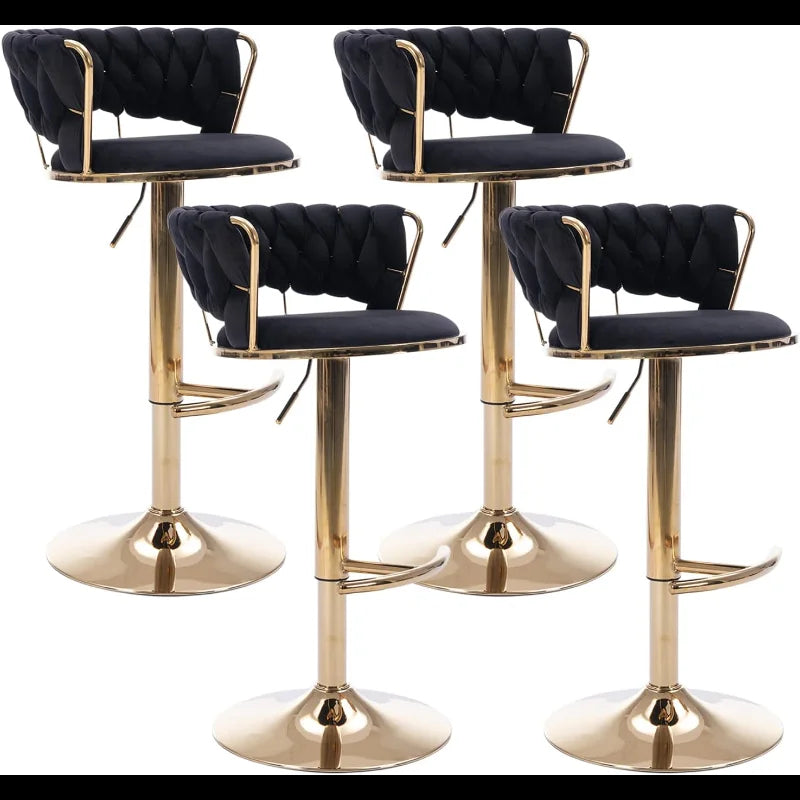 Lixra Set Of 4 High Raise Stools With Backrest In Gold Metal