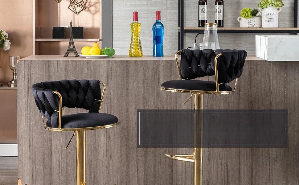 Lixra Set Of 4 High Raise Stools With Backrest In Gold Metal
