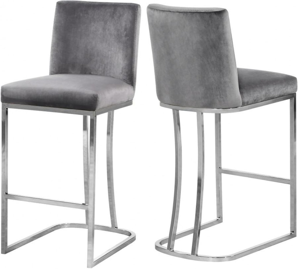Lixra Set Of 4 Modern Velvet Chrome Frame Bar Stools