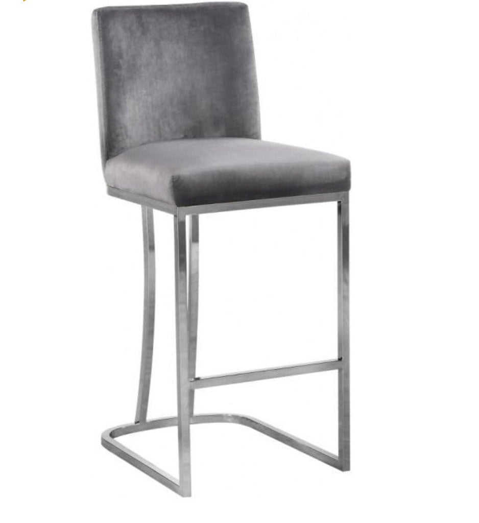 Lixra Set Of 4 Modern Velvet Chrome Frame Bar Stools