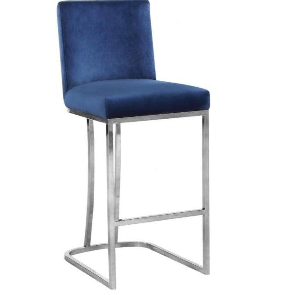 Lixra Set Of 4 Modern Velvet Chrome Frame Bar Stools