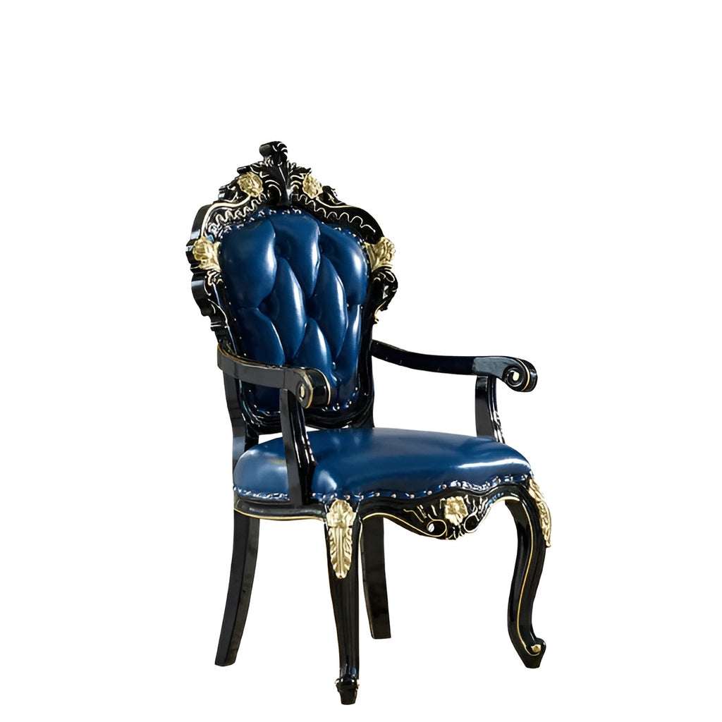 Lixra Set Of 4 Ornate Tufted European Leather Dining Chairs