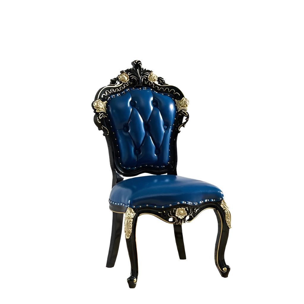 Lixra Set Of 4 Ornate Tufted European Leather Dining Chairs