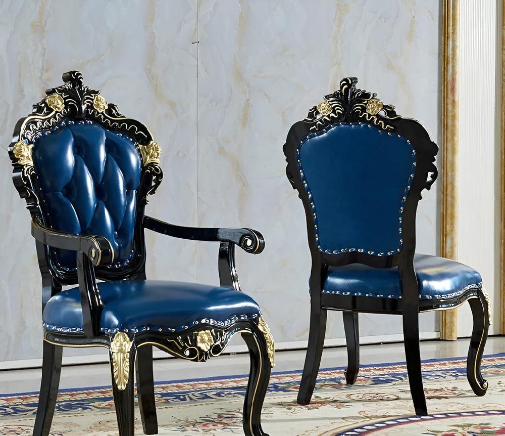 Lixra Set Of 4 Ornate Tufted European Leather Dining Chairs