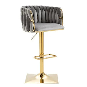 Lixra Set Of 4 Velvet Woven High Raise Stool With Golden Metal Frame