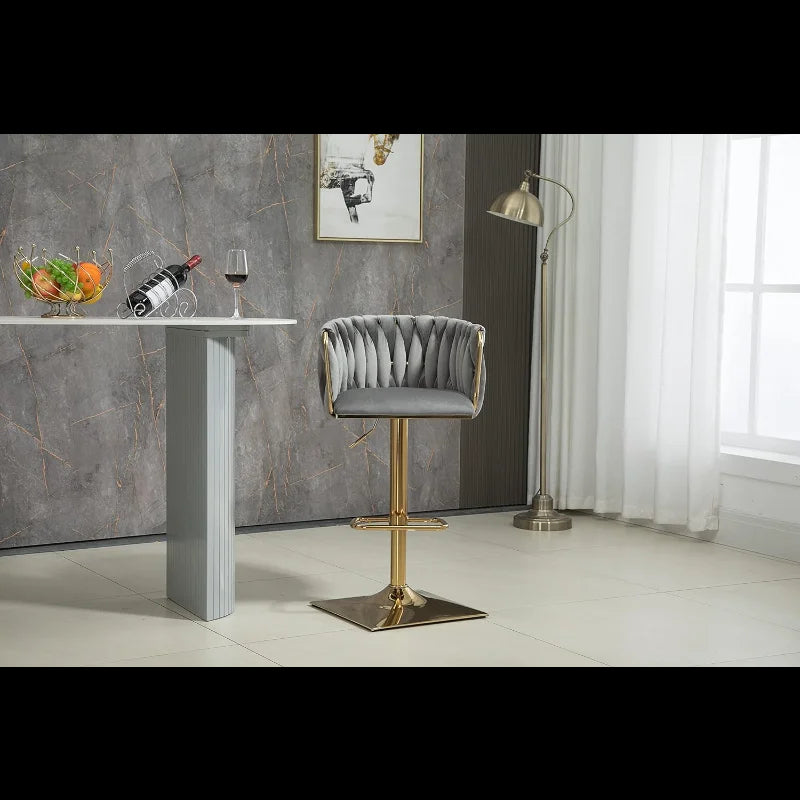 Lixra Set Of 4 Velvet Woven High Raise Stool With Golden Metal Frame