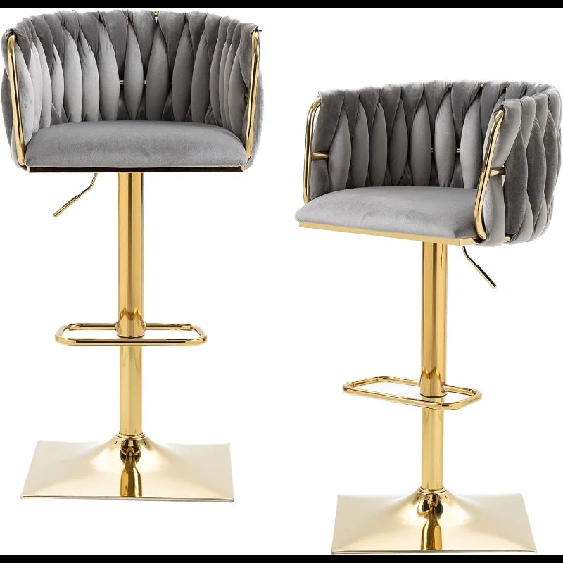 Lixra Set Of 4 Velvet Woven High Raise Stool With Golden Metal Frame