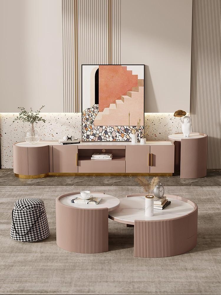 Lixra Set Of Modern Designed Marble Top TV Cabinet And Coffee Table