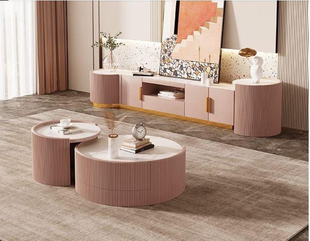 Lixra Set Of Modern Designed Marble Top TV Cabinet And Coffee Table