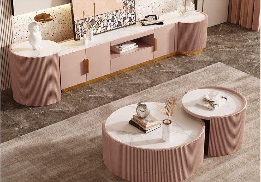 Lixra Set Of Modern Designed Marble Top TV Cabinet And Coffee Table