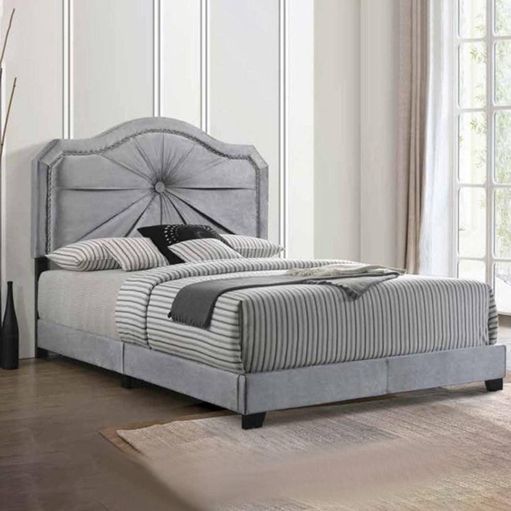 Lixra Single Button Tufted & Nail-head Trim Queen Size Fabric Bed