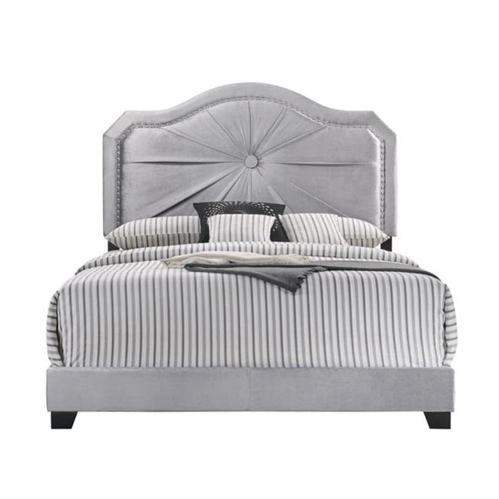 Lixra Single Button Tufted & Nail-head Trim Queen Size Fabric Bed