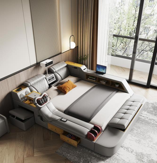 lixra Smart Living High-Tech Multifunctional Leather Bed